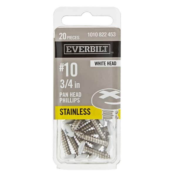 #10 x 3/4 in. White Stainless Steel Phillips Pan Head Standard Sheet Metal Screw (20-Pack)