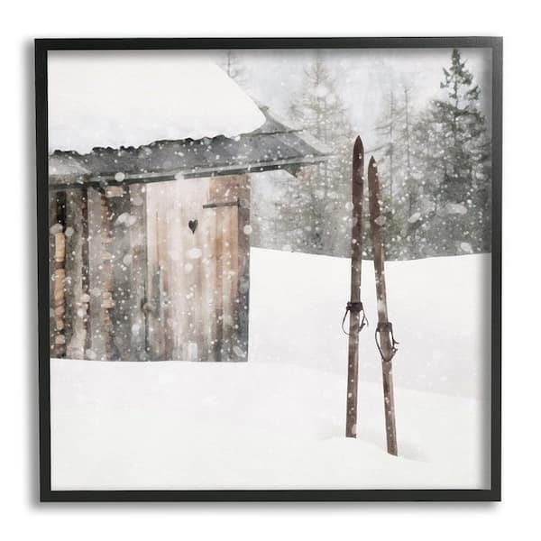 Stupell Industries Winter Cabin Skis by LSR Design Studio 1-Piece Framed Graphic Print Nature Poster Art Print 17 in. x 17 in.
