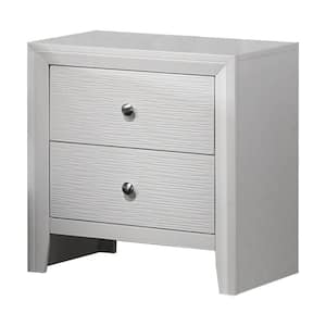 22.1 in. White and Chrome 2-Drawer Wooden Nightstand