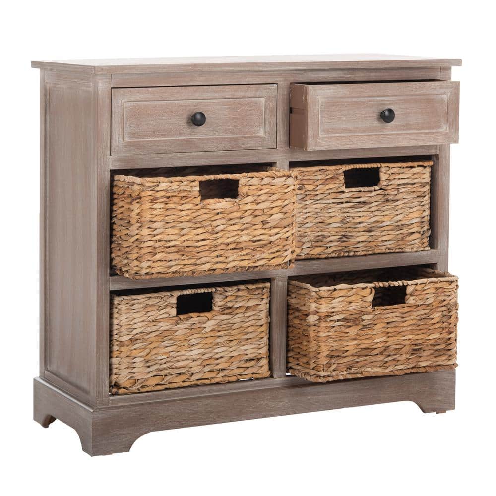 Herman 30" Beige Pine Storage Unit with Wicker Baskets