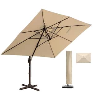 9 ft. x 12 ft. Offset Cantilever Umbrella Patio Umbrella in Beige with 360-Degree Rotation Cross Base & Protective Cover