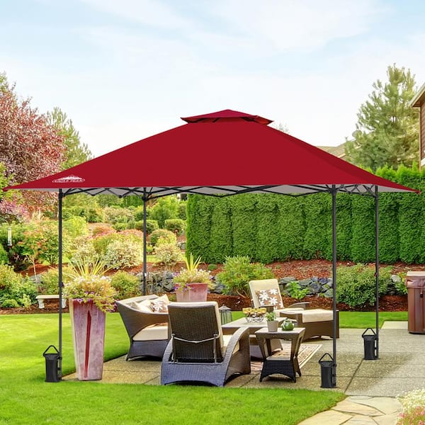 EAGLE PEAK 13 ft. x 13 ft. Straight Leg Outdoor Pop Up Canopy Tent with Auto Extending Eaves and 4-Sand Bags