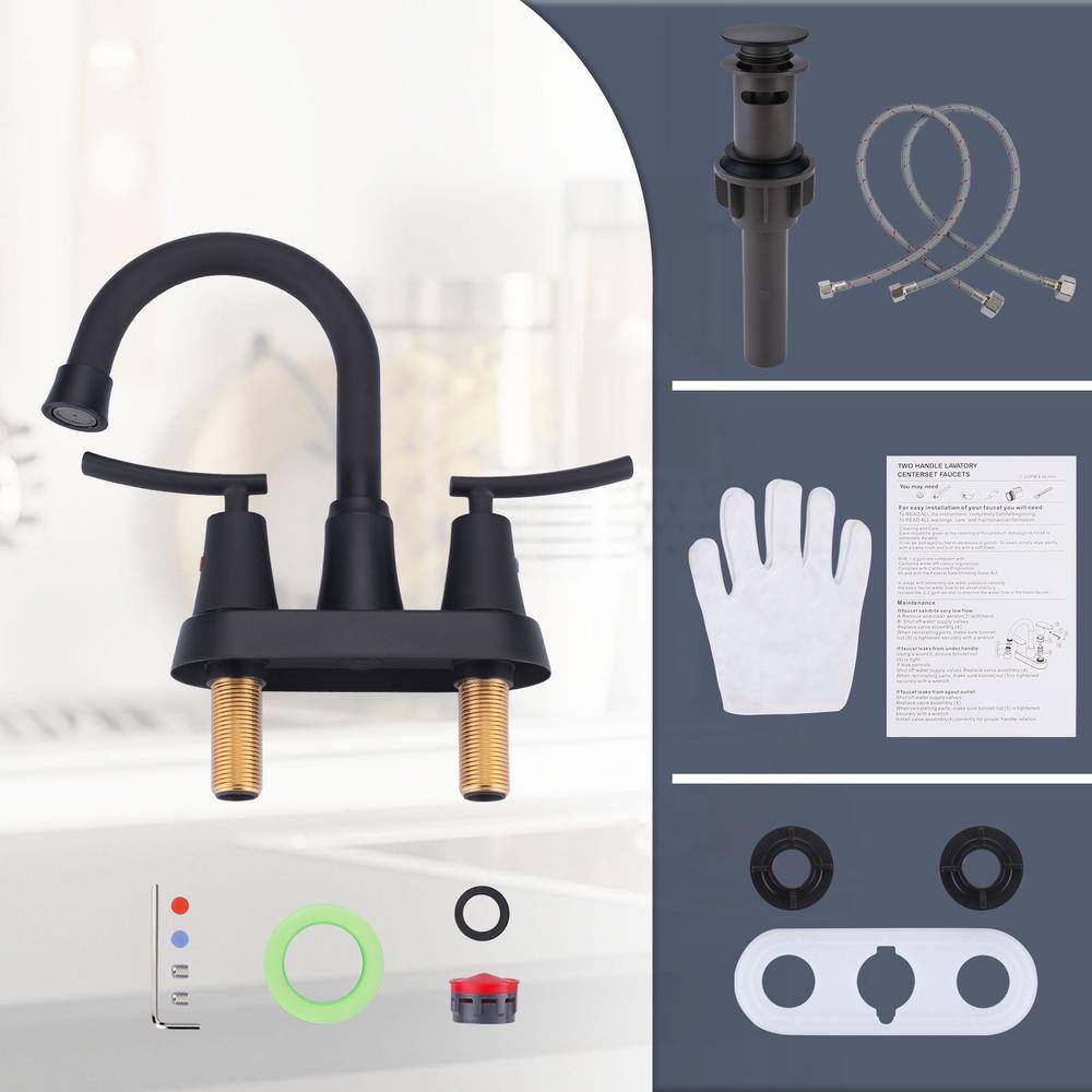 Matte Black Double Handle High Arc Bathroom Faucet