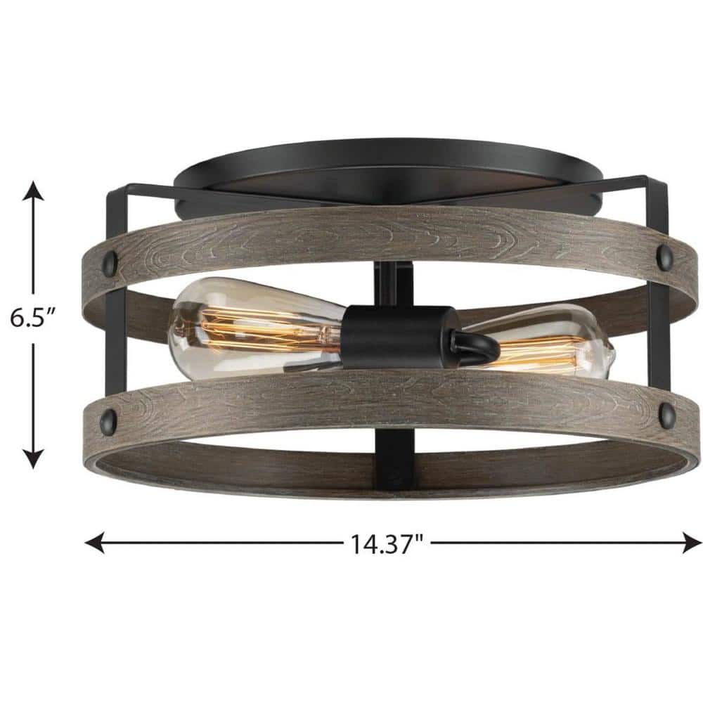 Gulliver 14'' Graphite Modern Farmhouse Flush Mount Ceiling Light with Faux-Wood Accents