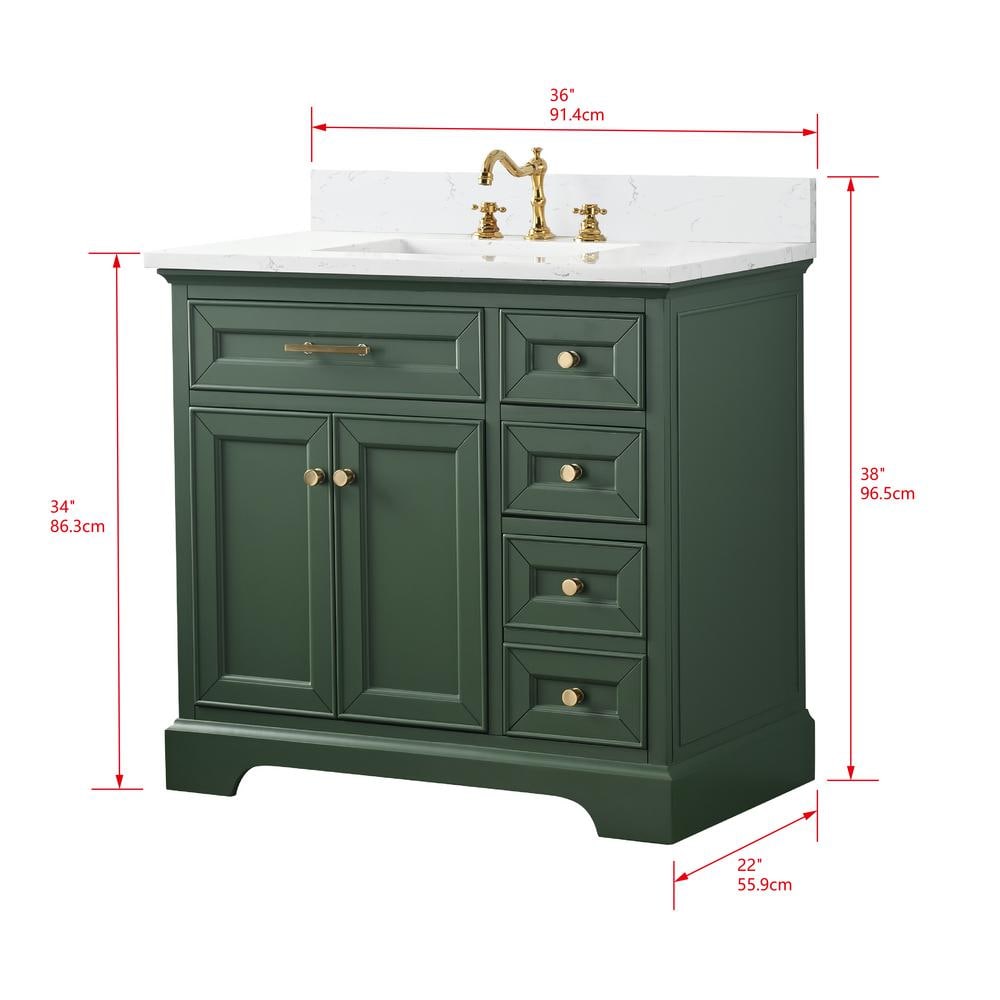 Thompson 36'' Evergreen Freestanding Bathroom Vanity with Gold Hardware
