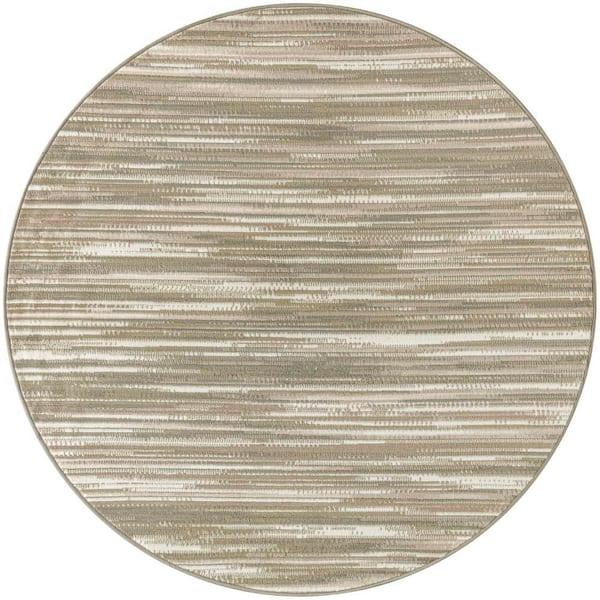 Jubilant Green Ivory 5 ft. x 5 ft. Stripes Contemporary Round Area Rug