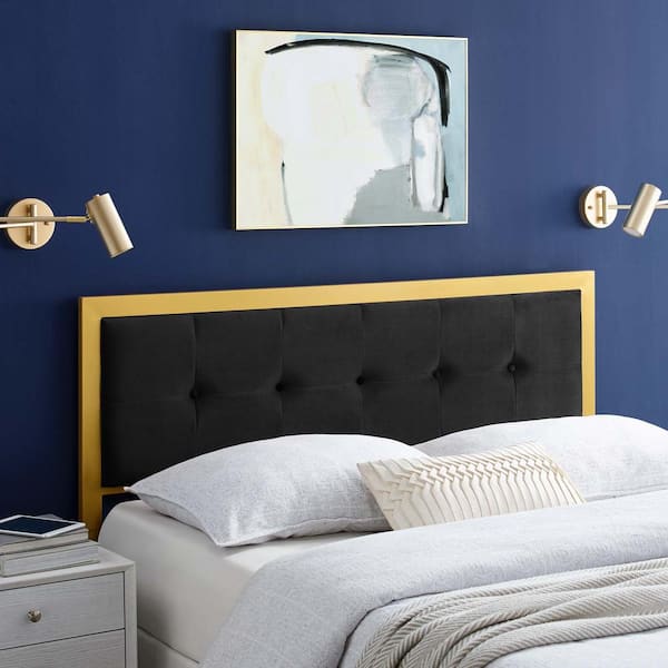 MODWAY Teagan Gold Black Tufted Twin Performance Velvet Headboard