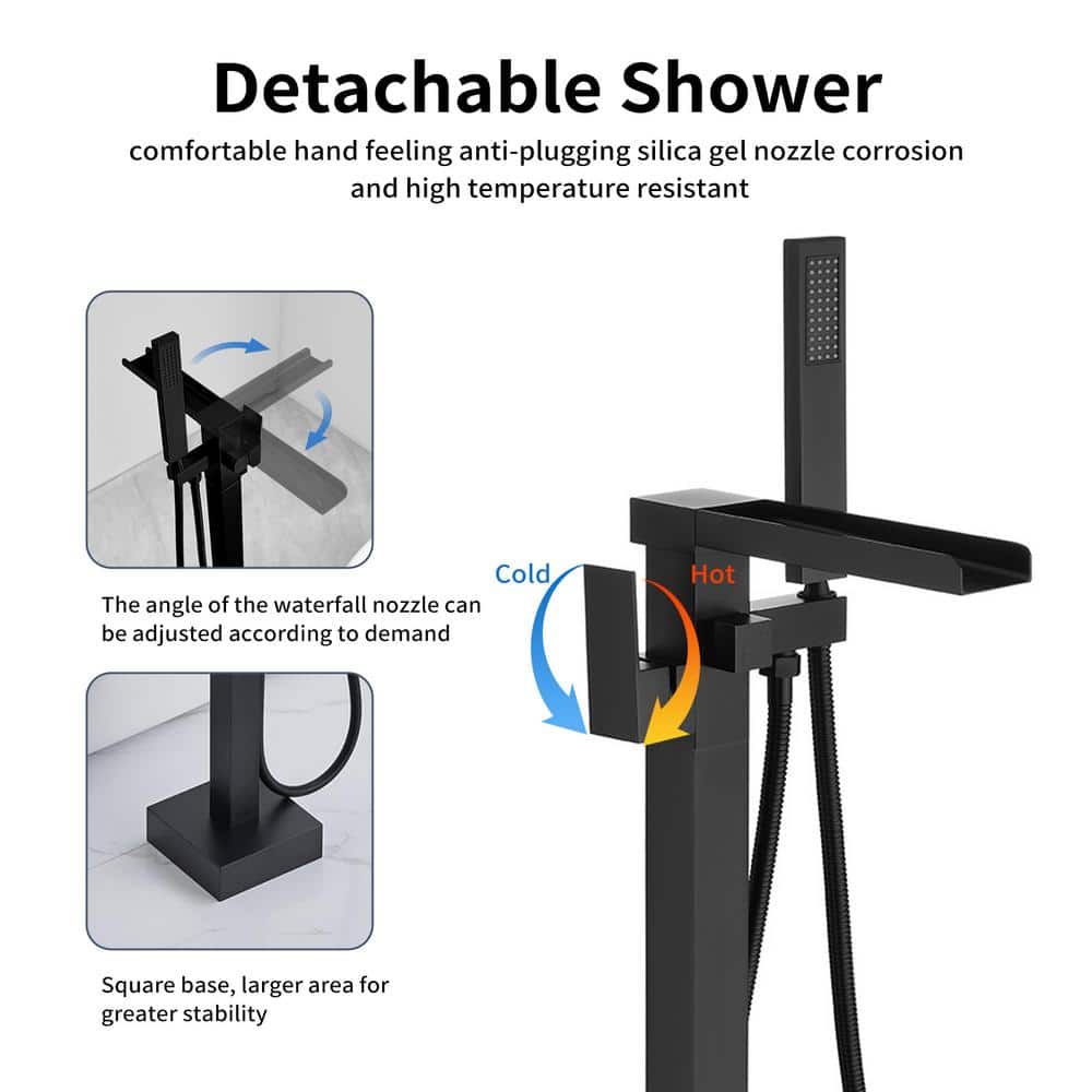 Matte Black Stainless Steel Freestanding Tub Faucet with Hand Shower