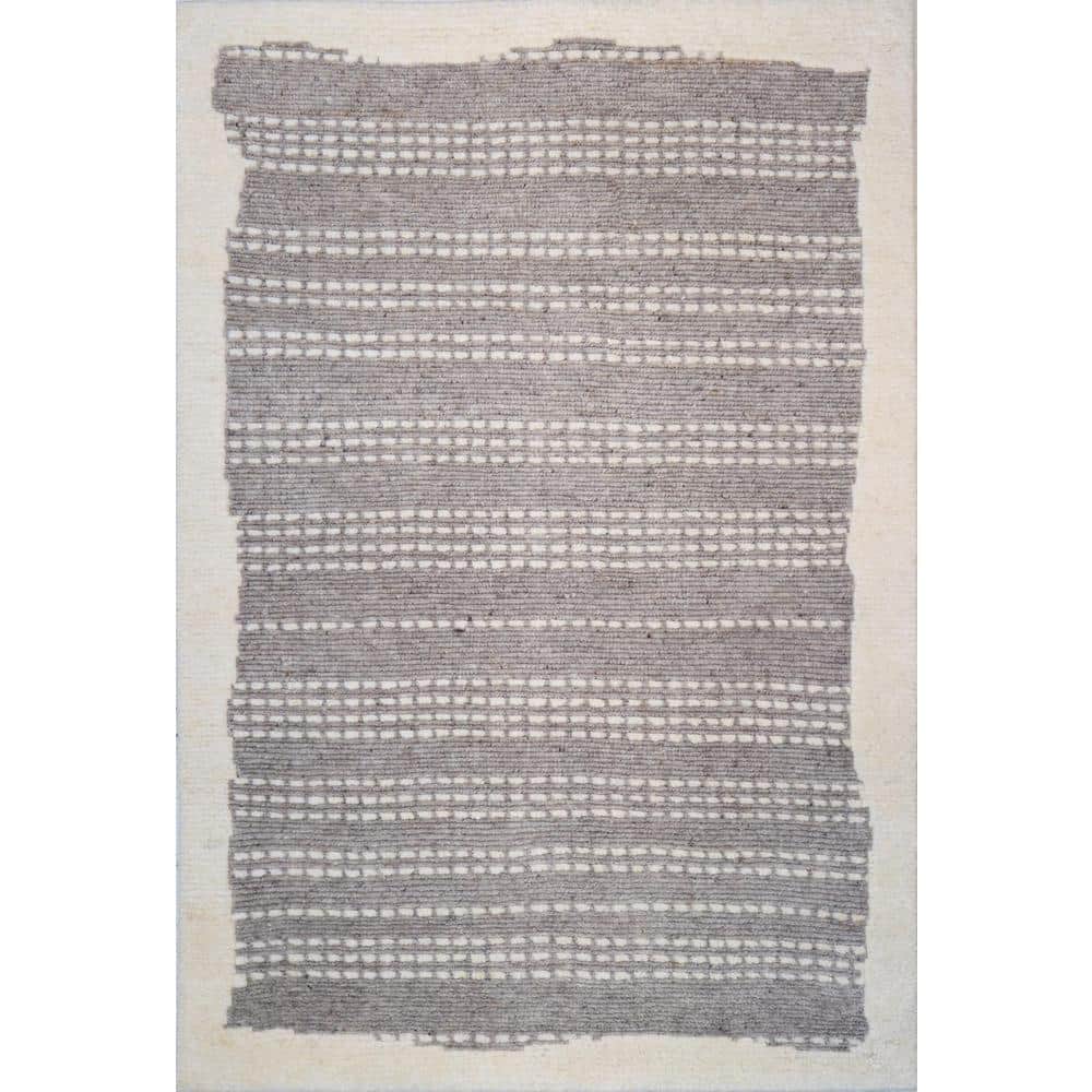 Gray Hand-Knotted Wool Rectangular Area Rug 5' x 7'