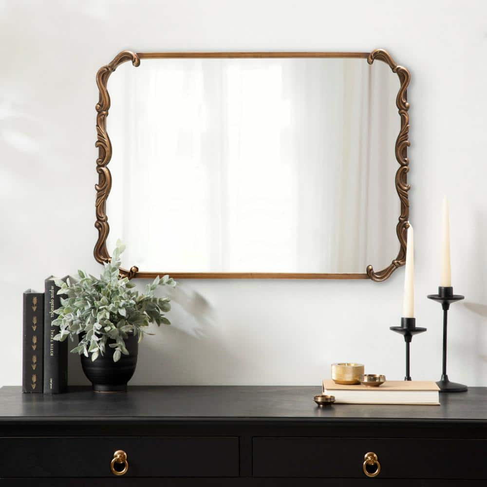 Brazelton Ornate Gold Rectangular Wall Mirror, 20x27