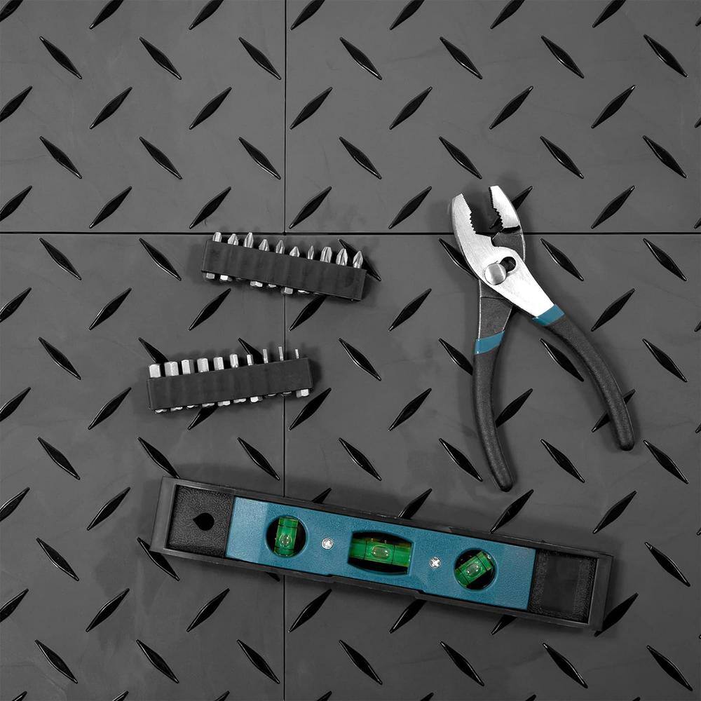 Black and Gunmetal Diamond Plate Interlocking Garage Floor Tiles, 12 x 12, 40 Pack