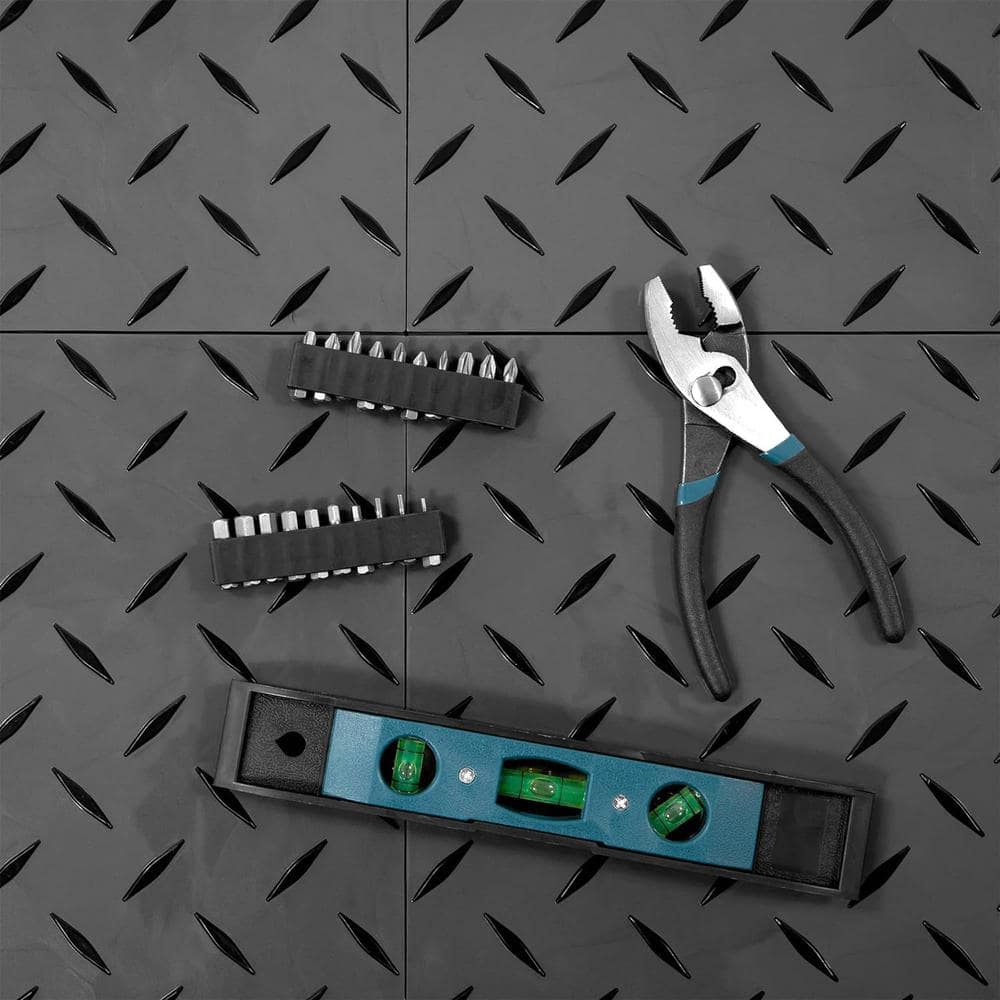 Graphite and Black Diamond Plate Interlocking Garage Floor Tiles
