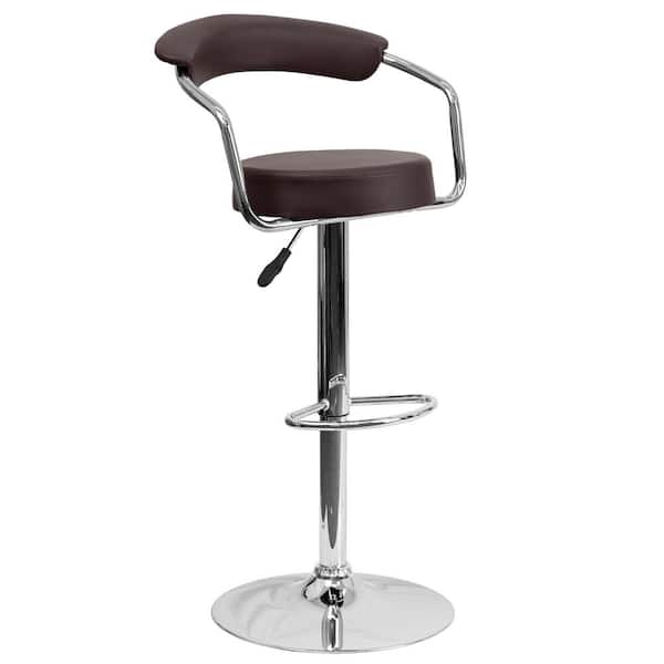 Flash Furniture 33.25 in. Adjustable Height Brown Cushioned Bar Stool ...