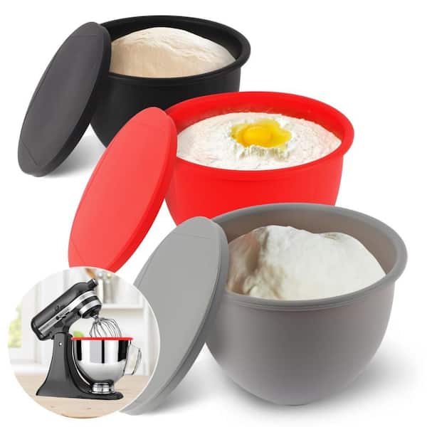 Silicone Mixing Bowl Liners Attachments, Compatible with 5 qt. Kitchen Aid Mixers, 3 Liners and Lids, Dishwasher Safe