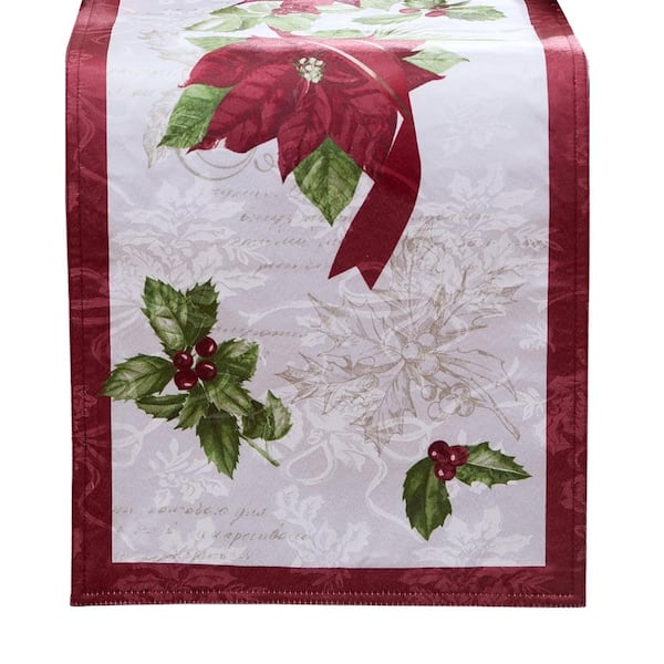 Threadmade Home Clarette Poinsettia Holiday Fabric Table Runner, Rose - 14"W x 70"L