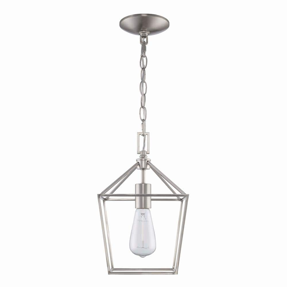 Home Decorators Collection Weyburn 1-Light Caged Brushed Nickel Farmhouse Hanging Mini Kitchen Pendant Light