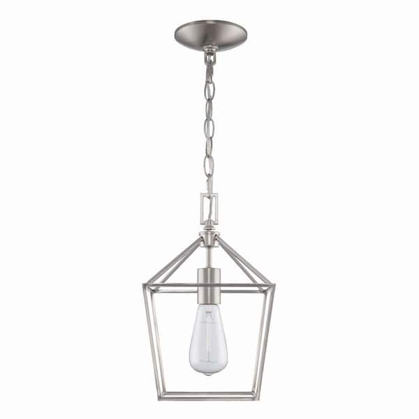 Weyburn 1-Light Brushed Nickel Farmhouse Mini Pendant Light Fixture with Caged Metal Shade