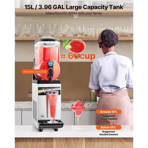 507oz./15L Commercial Slushy Machine, Single Tank 60 Cups, Stainless Steel, for Margaritas, Smoothies, Home, Bars, Cafes