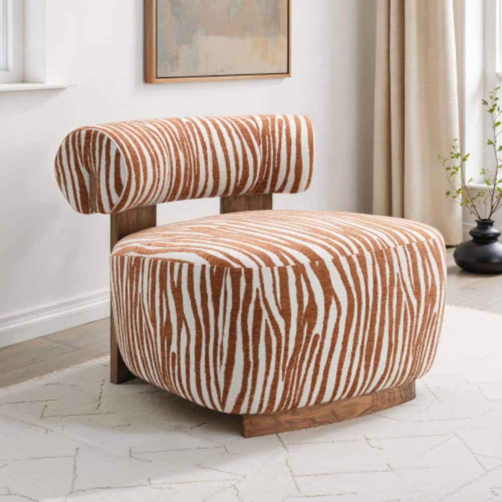 Contemporary Orange Zebra-Print Accent Chair with Cylindrical Back