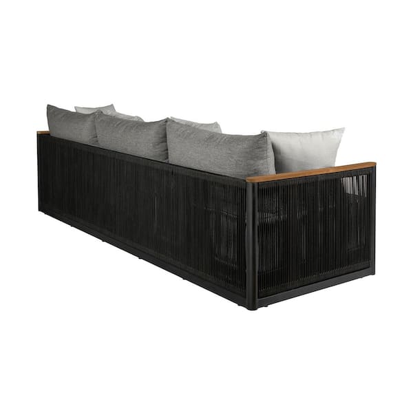 Artesia Black Teak Outdoor Couch with Dark Gray Cushions