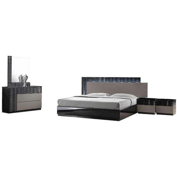 Best Master Furniture Romania 5-Piece Black/Gray Modern Bedroom California King Set