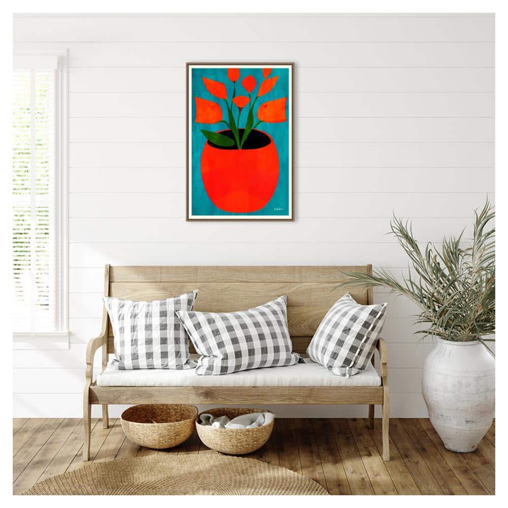 Large Red and Orange Blossoms Abstract Framed Canvas Wall Art