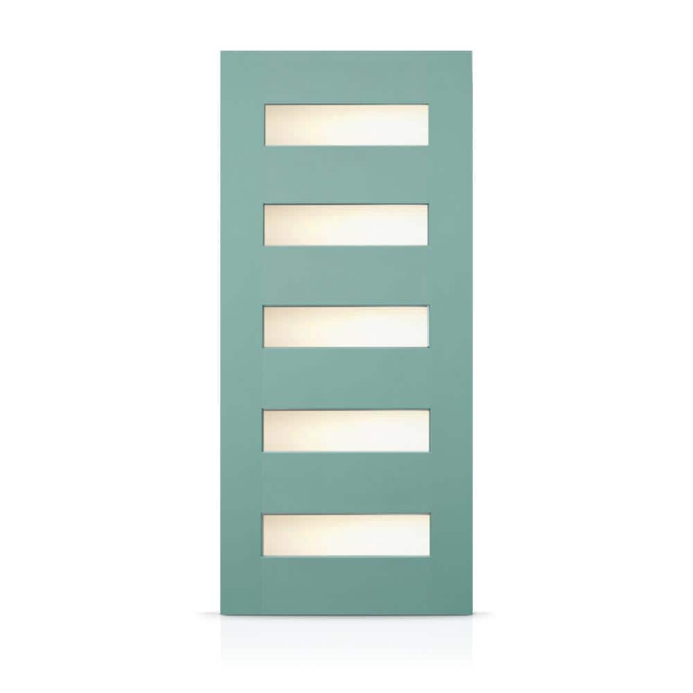 Kiwi Green Modern Exterior Fiberglass Front Door with Frosted Glass