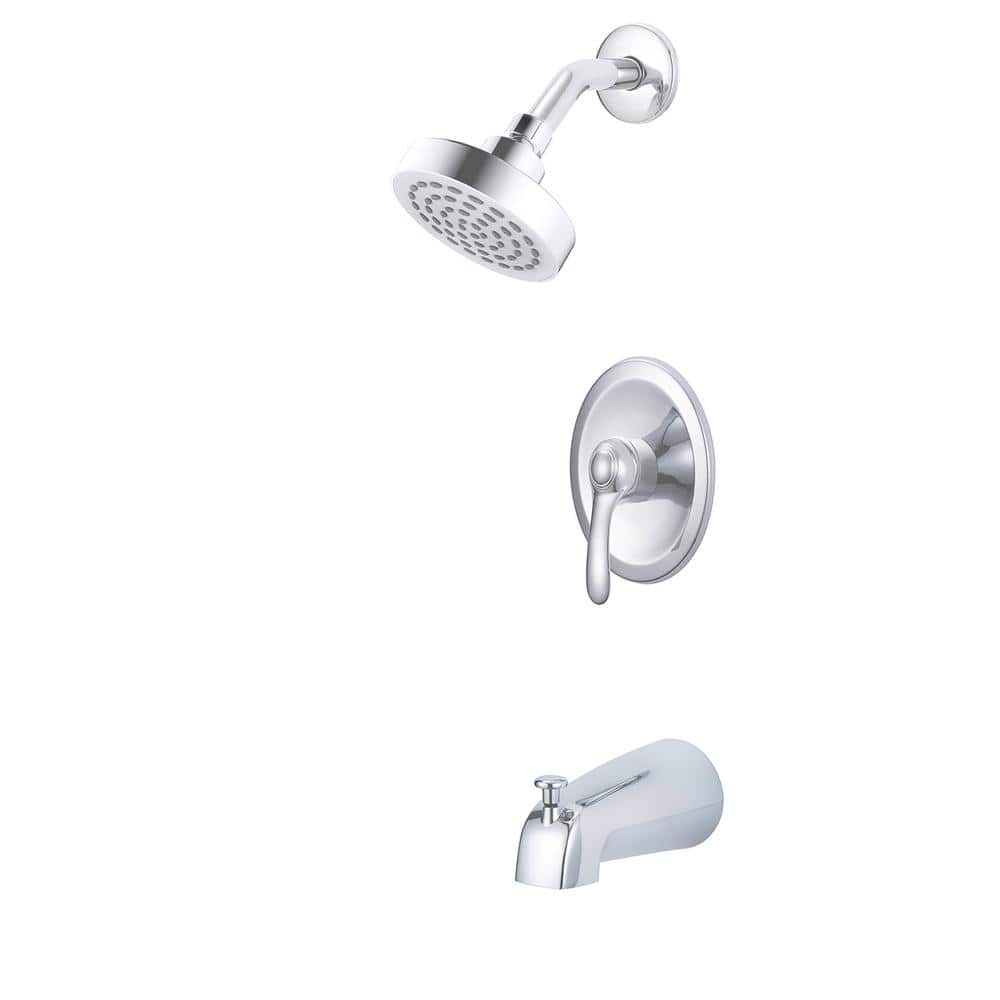 Chrome Wall Mounted Single Handle Tub and Shower Faucet Set