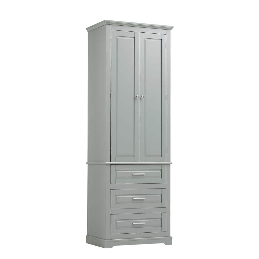 24 in. W x 15.7 in. D x 70 in. H Gray MDF Freestanding Linen Cabinet with 3-Drawers