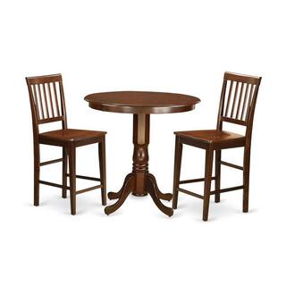 East West Furniture Set Tavolo Da Pranzo 3 Pezzi, In Legno Di Gomma, Finitura Mogano, Tavolo Rotondo Con 2 Sedie A Doghe