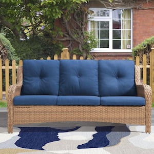 Carolina 1-Piece Wicker Outdoor Couch with CuhsionGuard with Blue Cushions