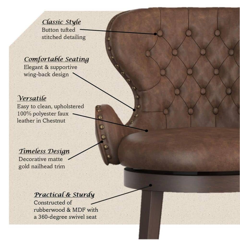 Mid-City 26" Brown Faux Leather Swivel Counter Stool