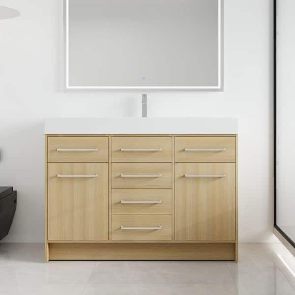 47.25 in. W x 19.69 in. D x 35.06 in. H Freestanding Bath Vanity in Light Oak with White Resin Vanity Top