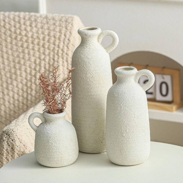10.43 in. Neutral Rustic Handle Series 6 8 10 in White Ceramic