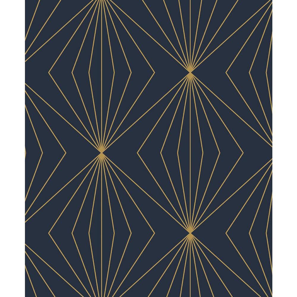 Dark Blue and Metallic Gold Geometric Peel and Stick Wallpaper