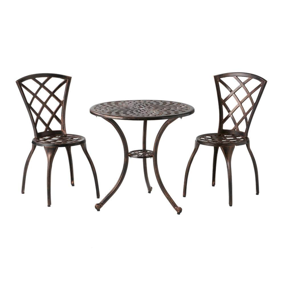 Noble House Modern Brown 3-Piece Aluminum Round Outdoor Bistro Set 2523 ...