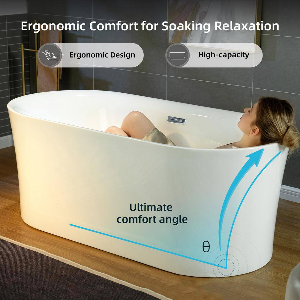 White Acrylic Freestanding Oval Soaking Bathtub
