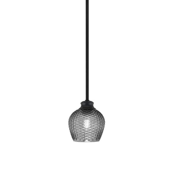 Unbranded Tyler 60-Watt 1-Light Matte Black Stem Mini Pendant Light with Smoke Textured Glass Shade