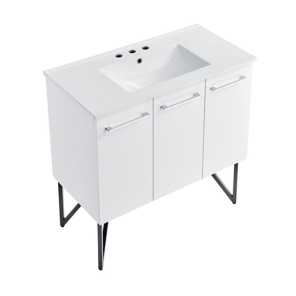 Annecy 36" Glossy White Freestanding Bathroom Vanity with Ceramic Sink