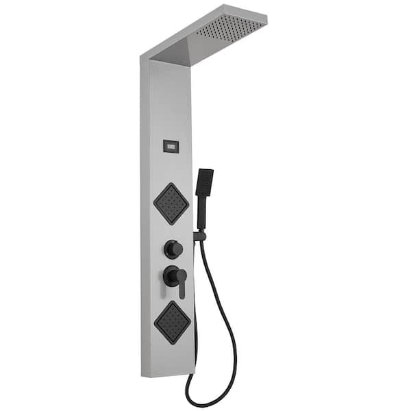 HOMEMYSTIQUE Dual 3-in-1 2-Jet Rainfall Shower Panel System with Rainfall Waterfall Shower Head and Shower Wand in Black Nickel