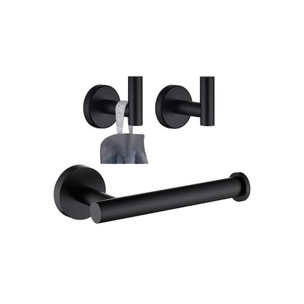 ATKING Wall Mounted 3 -Piece Bath Hardware Set with Toilet Paper Holder Towel Hooks in Matte Black