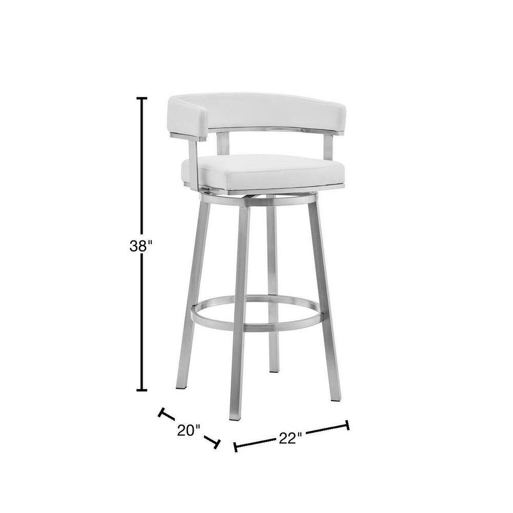 Contemporary 30" White Faux Leather Metal Swivel Bar Stool