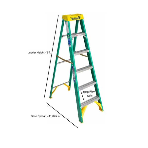 6 ft Load Capacity Type II Fiberglass Step Ladder with Yellow Top 225 lb 