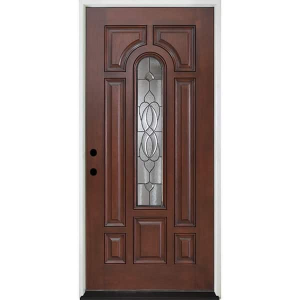 Steves & Sons 36 in. x 80 in. Lynx Center Arch Decorative Lite Rosewood RHIS Fiberglass Prehung Front Door