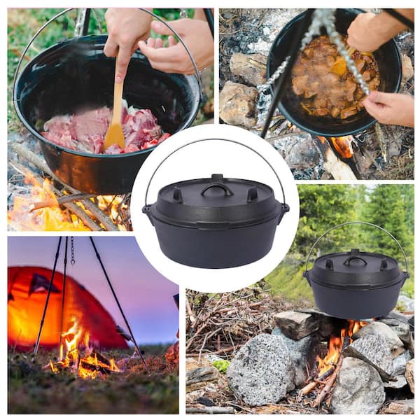 Otryad Pre-Seasoned Cast Iron Dutch Oven, Round Camping Deep