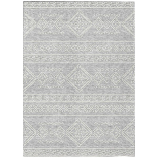 Addison Rugs Chantille Machine Washable Indoor/Outdoor Abstract ACN901 Silver 8 ft. x 10 ft. Area Rug