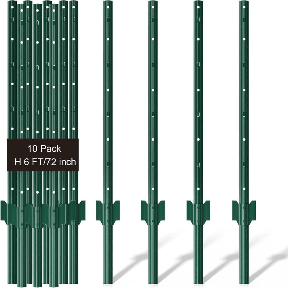 6 ft. U-Channel Steel Fence Post Stakes for Garden, Wire Fencing, Heavy-Duty Metal, Green, 10-Pack with Clips, Zip Ties price history on PriceWatchPro