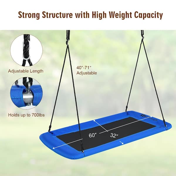 Costway OP70630NY 700 lbs. Giant 60 in. Platform Tree Web Swing Outdoor with 2 Hanging Straps Blue - 2