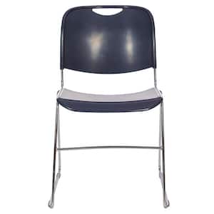 Naomi Premium Plastic Stackable Ergonomic Stack Chair in Navy Blue/Chrome Frame Pack of 2