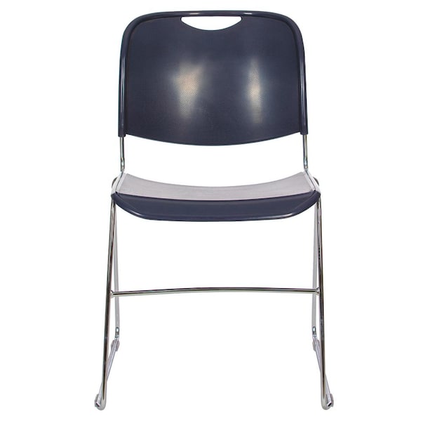 HAMPDEN FURNISHINGS Naomi Premium Plastic Stackable Ergonomic Stack Chair in Navy Blue/Chrome Frame Pack of 2